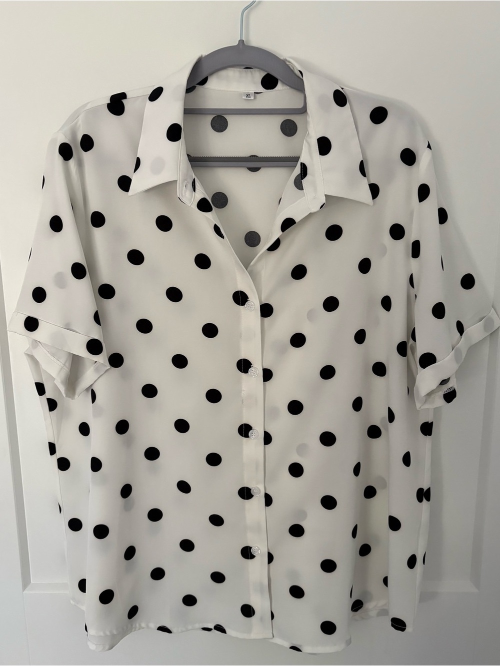 NWOT- Amazon White Button-Down Shirt with Black Polka Dots - XL
